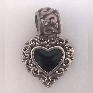Vintage Black Onyx and .925 Sterling Silver Heart Pendant.